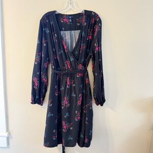 GAP Black Floral Long Sleeve Wrap Dress